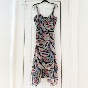 Y2K Vintage Esprit Paisley Print Asymmetrical Fairy Dress Rainbow 14
